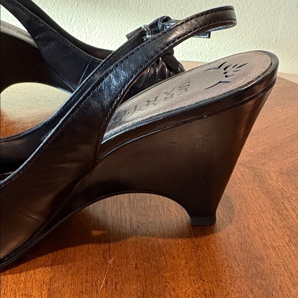 Franco Sarto heels Leather Peep-Toe Slingback wedge heels Black/ front 2
Bows - Picture 7 of 15